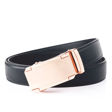 Hemener Men Metal Auto Grip Buckle Black Vegan Leather Belt