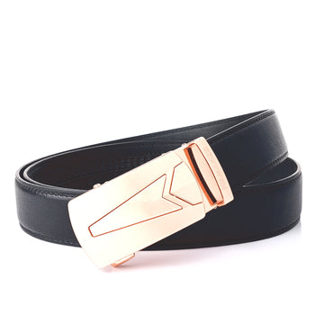 Hemener Men Metal Auto Grip Buckle Black Vegan Leather Belt