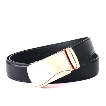 Hemener Men Metal Auto Grip Buckle Black Vegan Leather Belt