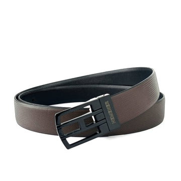 Hemener Men Metal Pin Hole Buckle Black Dark Brown Reversible Vegan Leather Belt