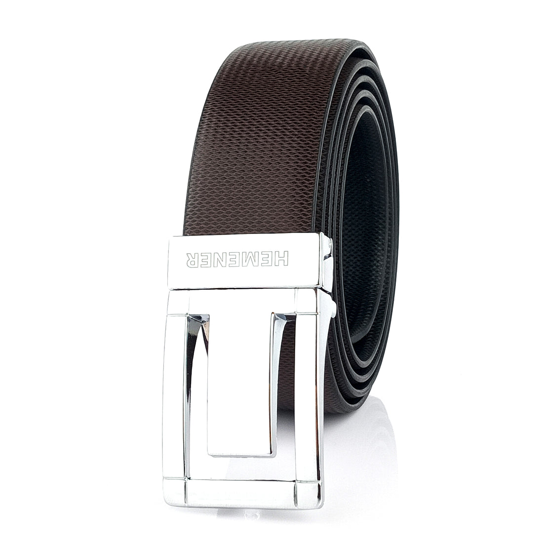 Hemener Men Metal Pin Hole Buckle Black Dark Brown Reversible Vegan Leather Belt