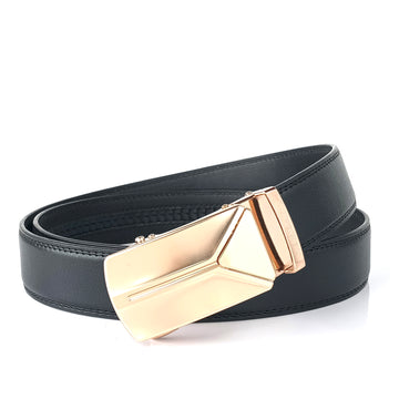 Hemener Men Metal Auto Grip Buckle Black Vegan Leather Belt