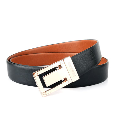 Hemener Men Metal Pin Hole Buckle Reversible Black Brown Vegan Leather Belt