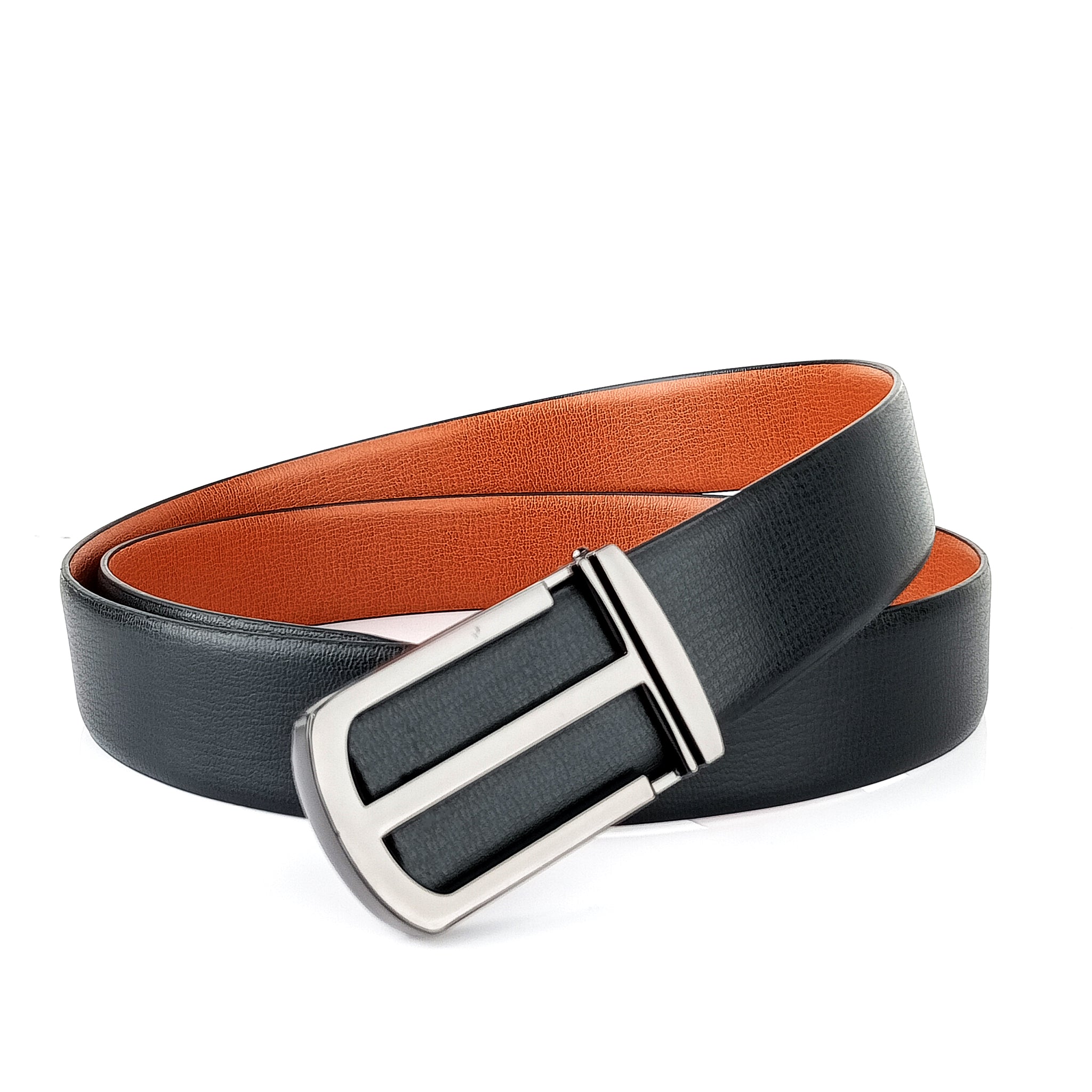 Hemener Men Glossy Finish Metal Pin Hole Buckle Tan Vegan Leather Belt