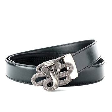 Hemener Men Matte Finish Metal Buckle Black Genuine Leather Belt