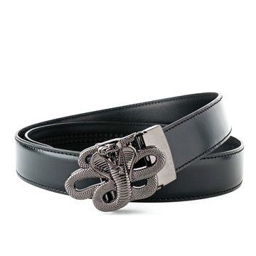 Hemener Men Glossy Finish Metal Buckle Black Genuine Leather Belt