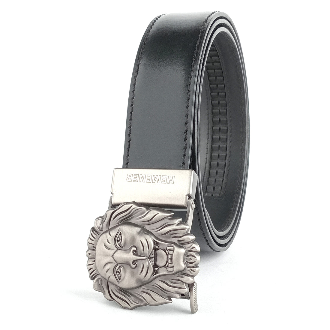 Hemener Men Matte Finish Metal Buckle Black Genuine Leather Belt