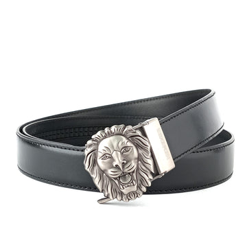 Hemener Men Matte Finish Metal Buckle Black Genuine Leather Belt