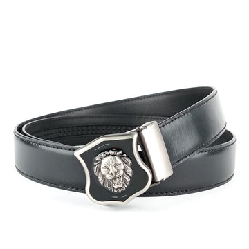 Hemener Men Matte Finish Metal Buckle Black Genuine Leather Belt