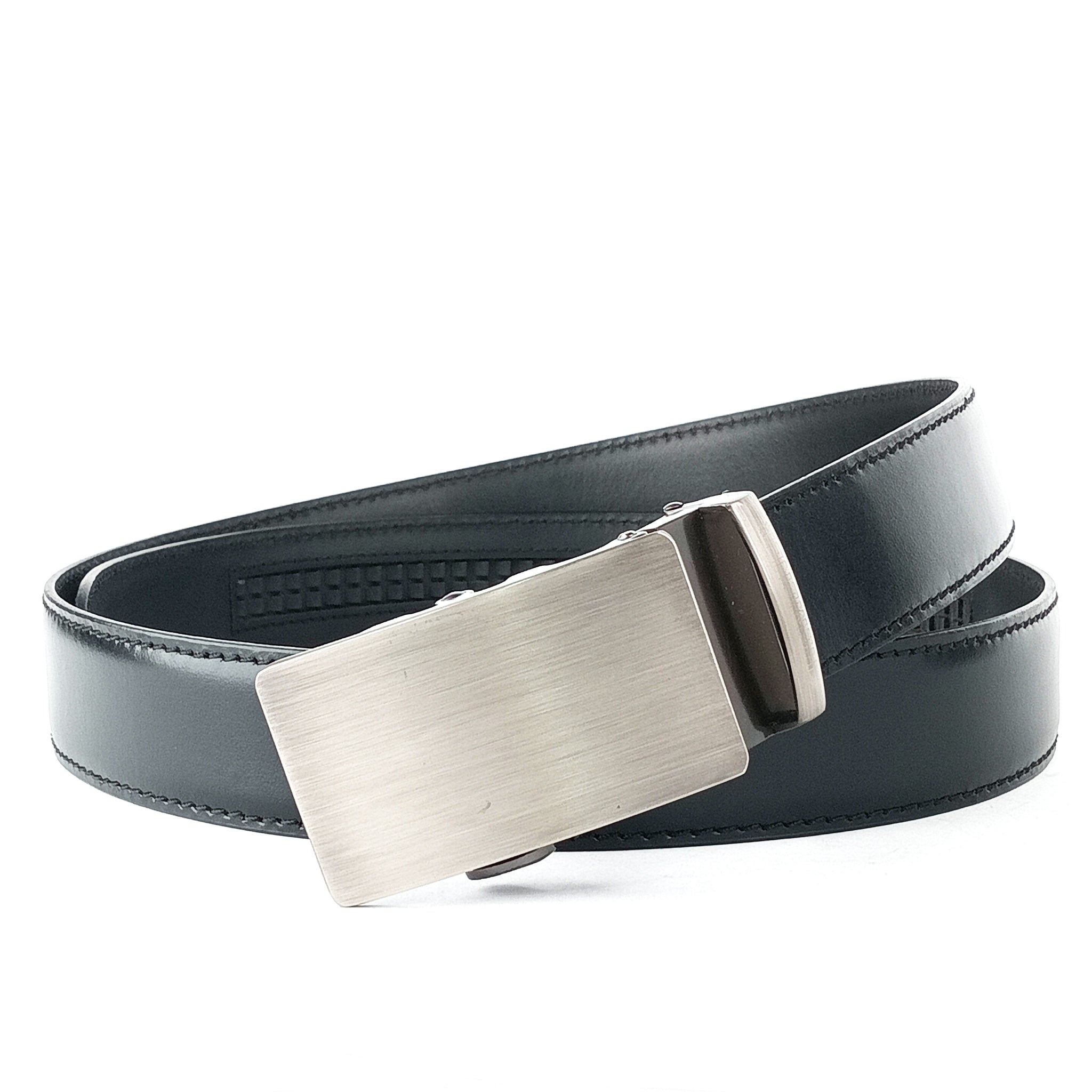 Hemener Men Matte Finish Metal Buckle Black Genuine Leather Belt