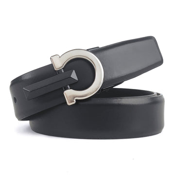 Hemener Men Pin Hole   Buckle Black Leather Belt