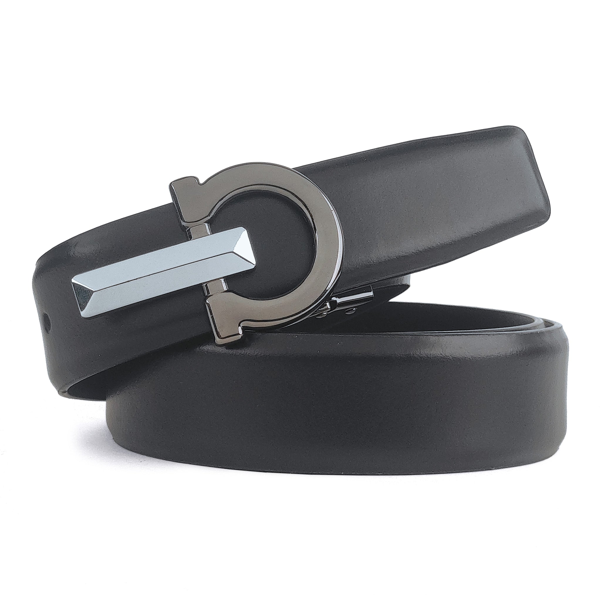 Hemener Men Pin Hole   Buckle Black Leather Belt