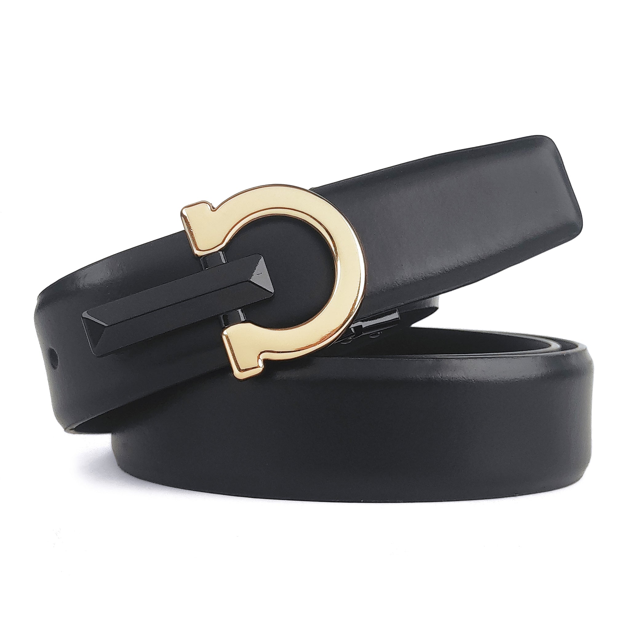 Hemener Men Pin Hole   Buckle Black Leather Belt