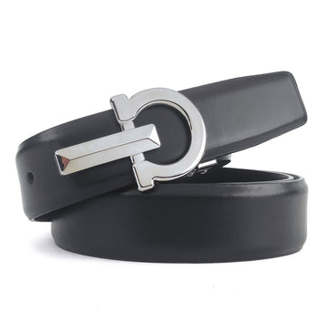 Hemener Men Pin Hole   Buckle Black Leather Belt