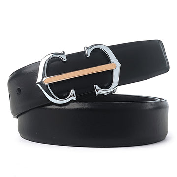 Hemener Men Pin Hole   Buckle Black Leather Belt