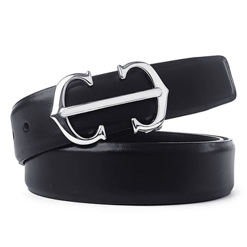 Hemener Men Pin Hole   Buckle Black Leather Belt