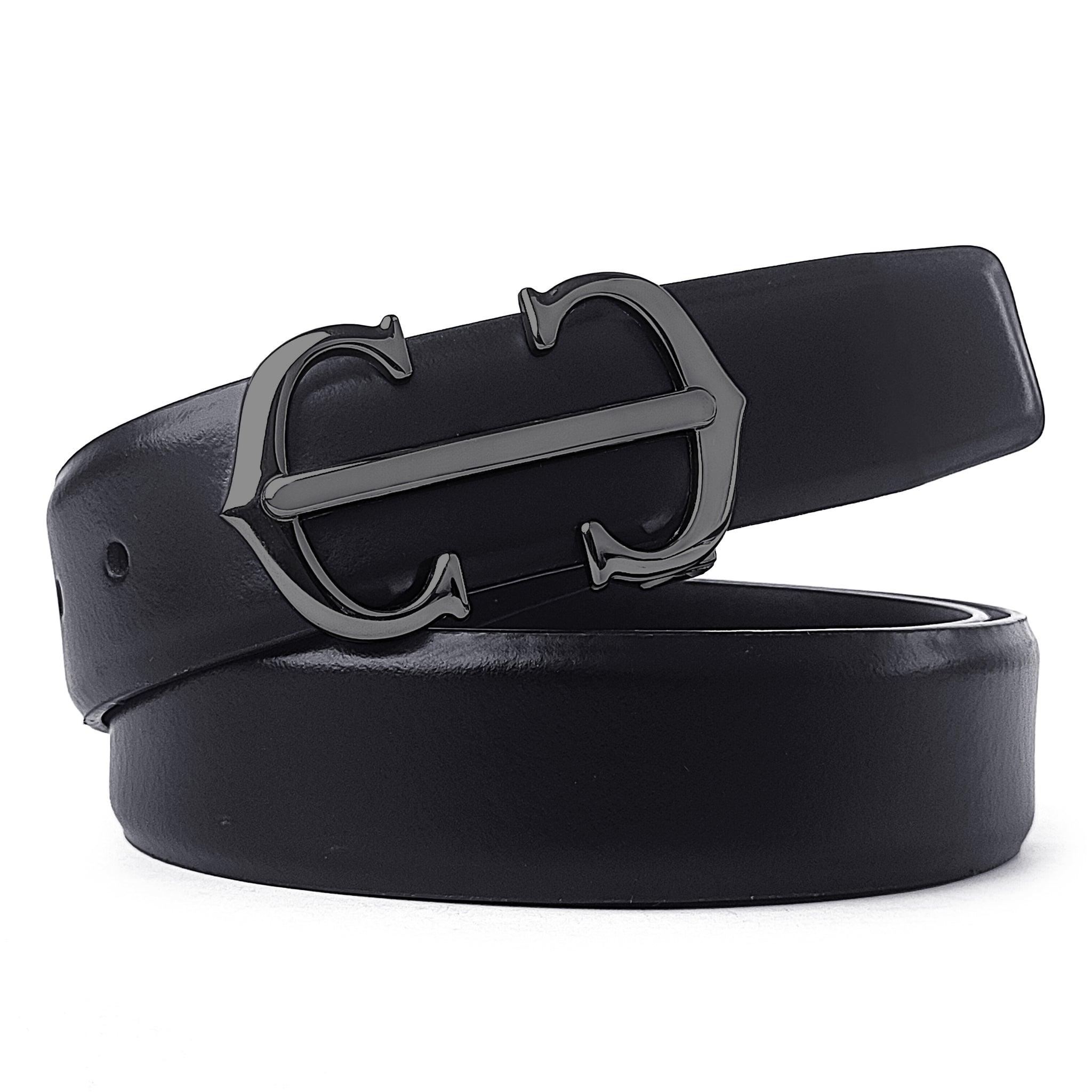 Hemener Men Pin Hole   Buckle Black Leather Belt