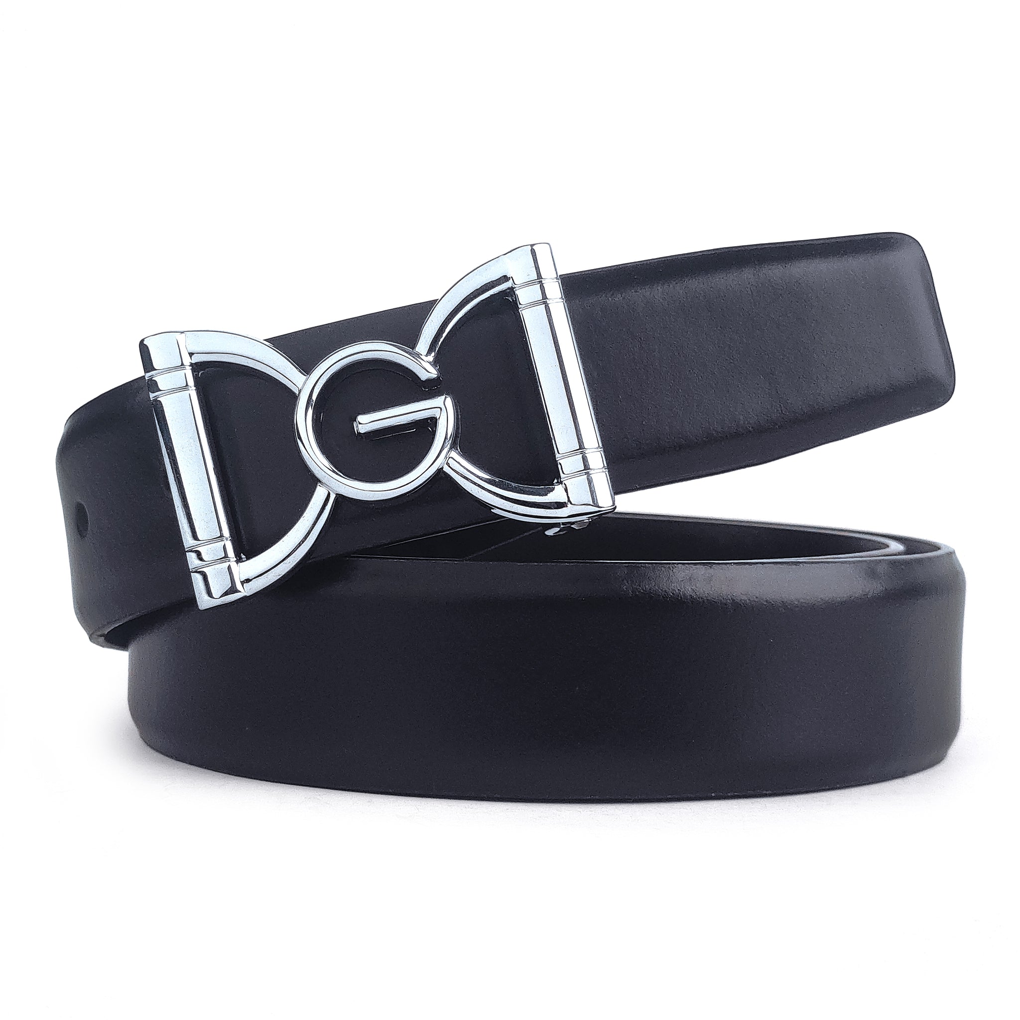 Hemener Men Pin Hole   Buckle Black Leather Belt