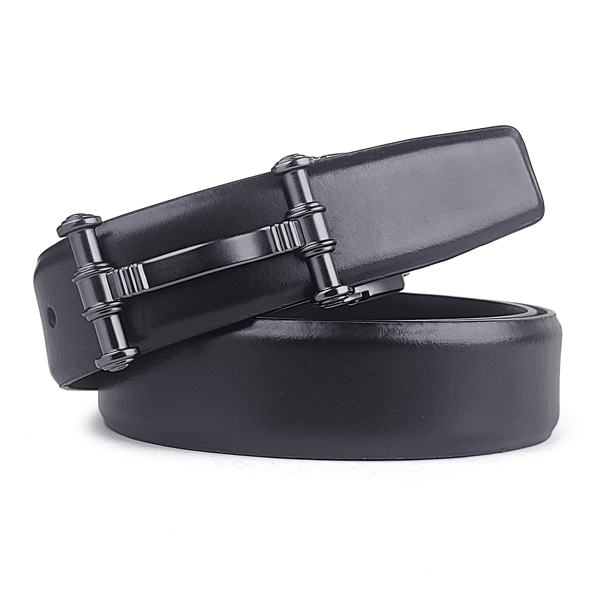 Hemener Men Pin Hole   Buckle Black Leather Belt