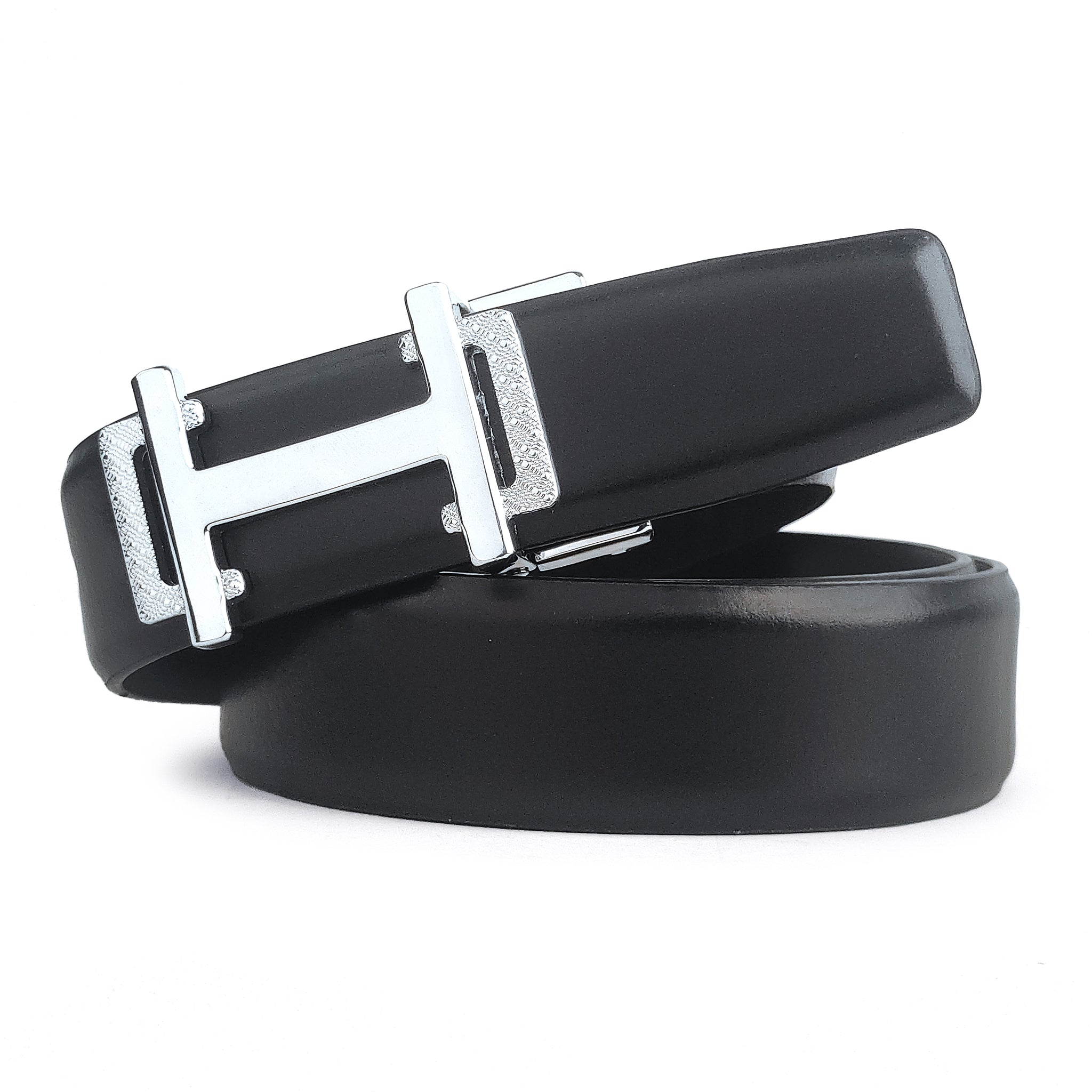 Hemener Men Pin Hole   Buckle Black Leather Belt