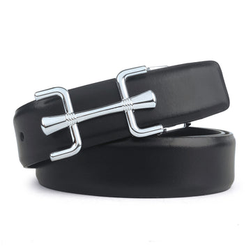 Hemener Men Pin Hole   Buckle Black Leather Belt