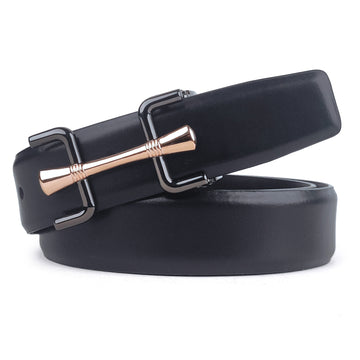 Hemener Men Pin Hole   Buckle Black Leather Belt