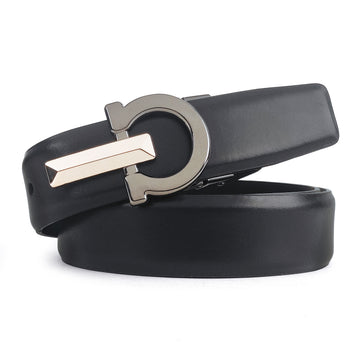 Hemener Men Pin Hole   Buckle Black Leather Belt