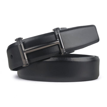 Hemener Men Pin Hole   Buckle Black Leather Belt