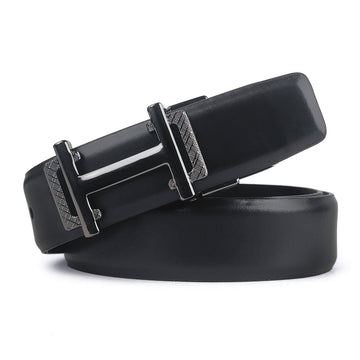 Hemener Men Pin Hole   Buckle Black Leather Belt