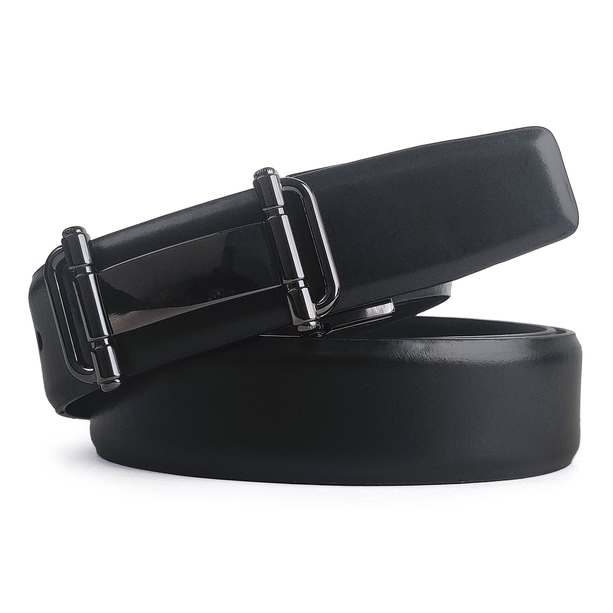 Hemener Men Pin Hole   Buckle Black Leather Belt