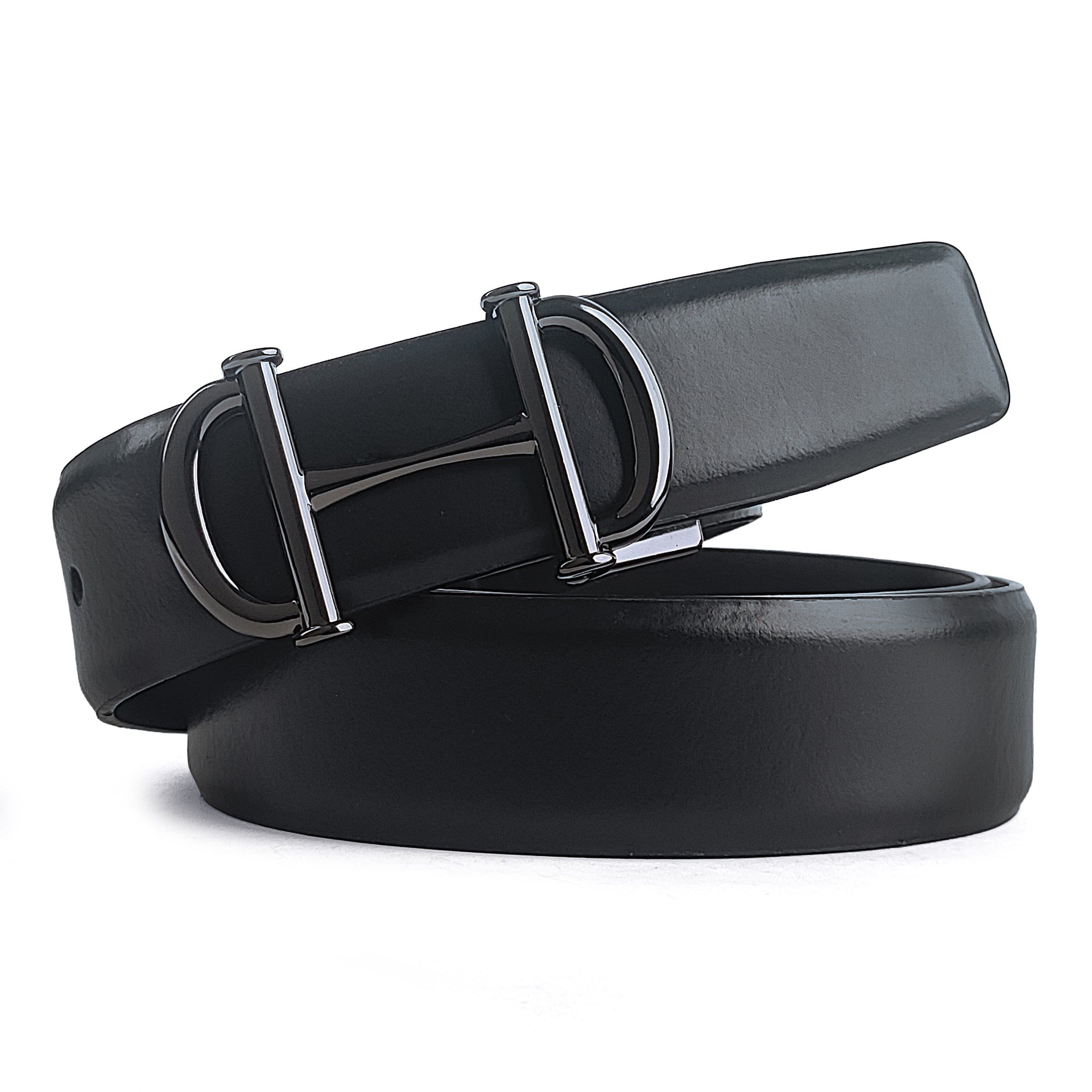 Hemener Men Pin Hole   Buckle Black Leather Belt