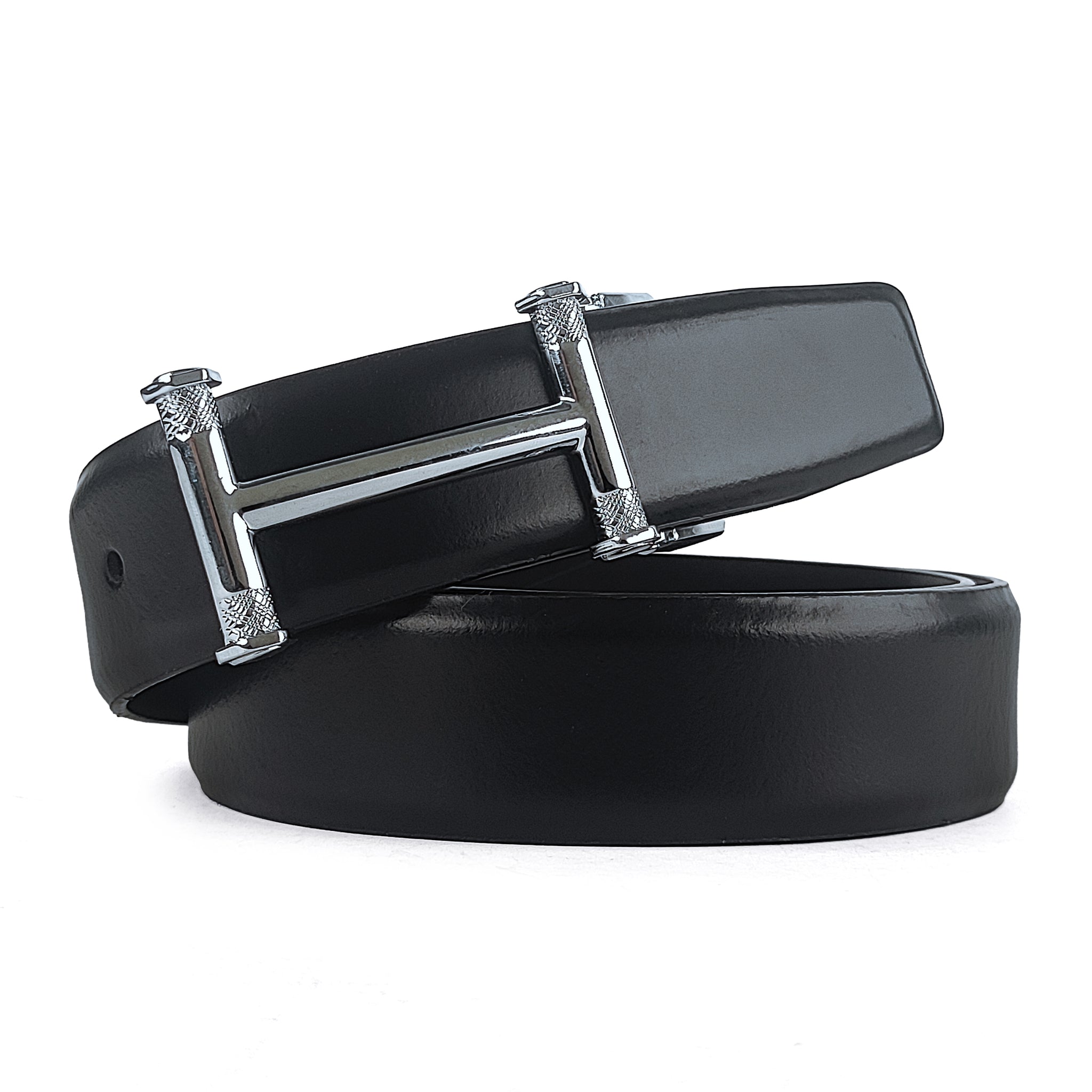 Hemener Men Pin Hole   Buckle Black Leather Belt