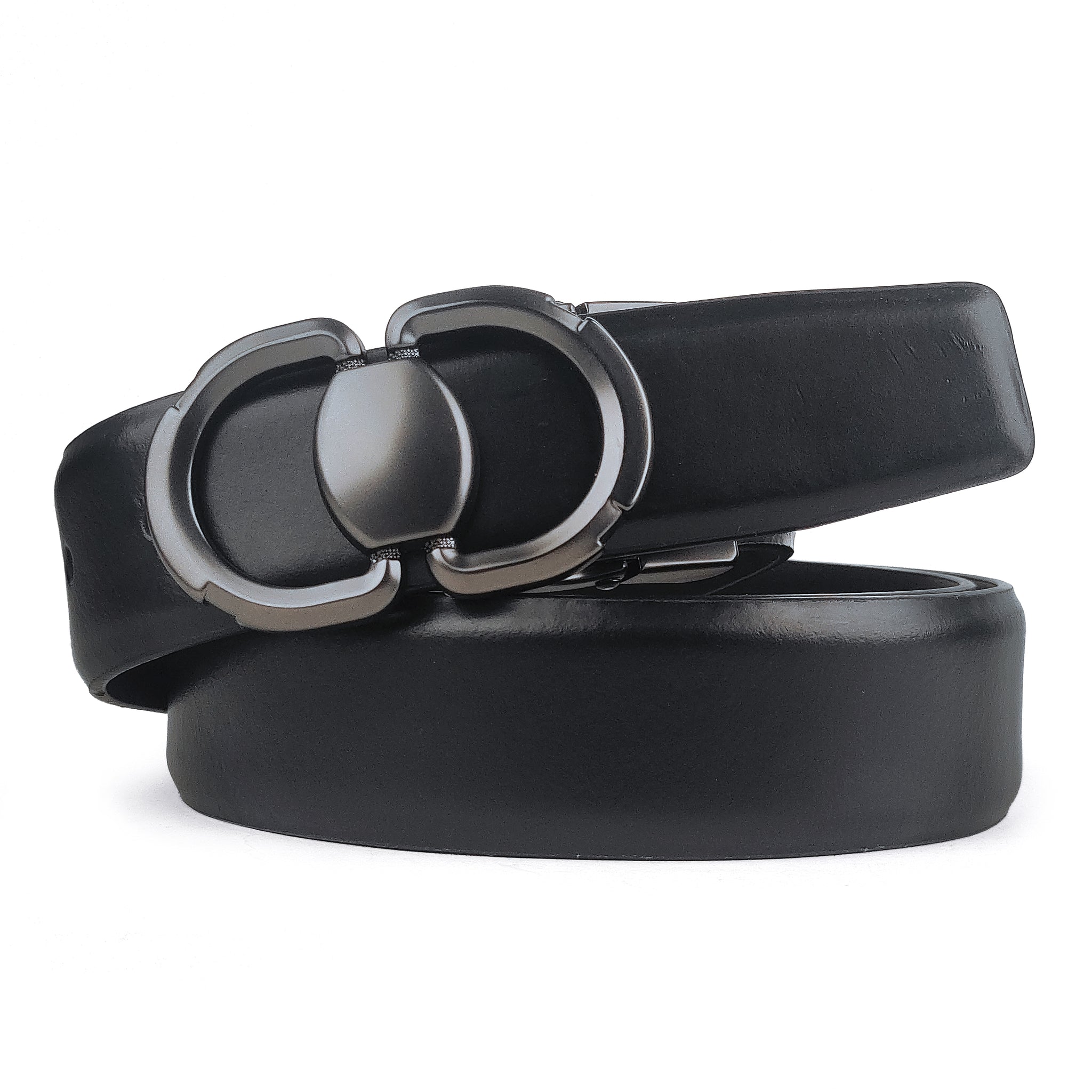 Hemener Men Pin Hole   Buckle Black Leather Belt