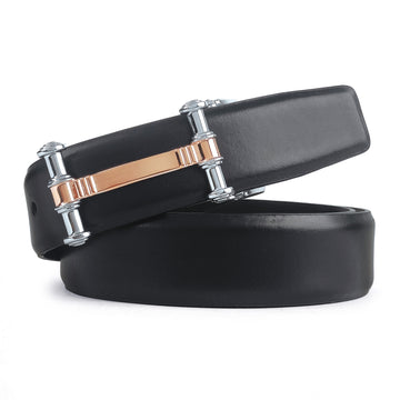 Hemener Men Pin Hole   Buckle Black Leather Belt