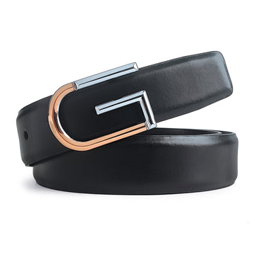 Hemener Men Pin Hole   Buckle Black Leather Belt