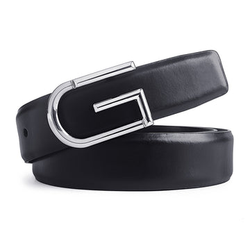 Hemener Men Pin Hole   Buckle Black Leather Belt