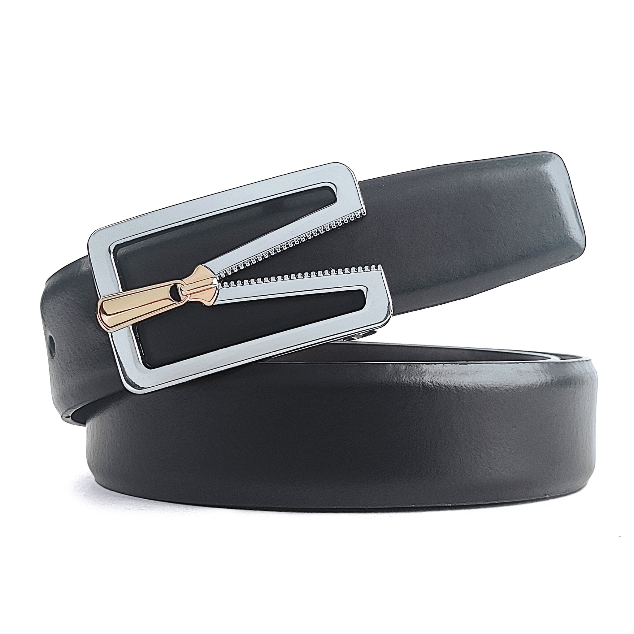 Hemener Men Pin Hole   Buckle Black Leather Belt