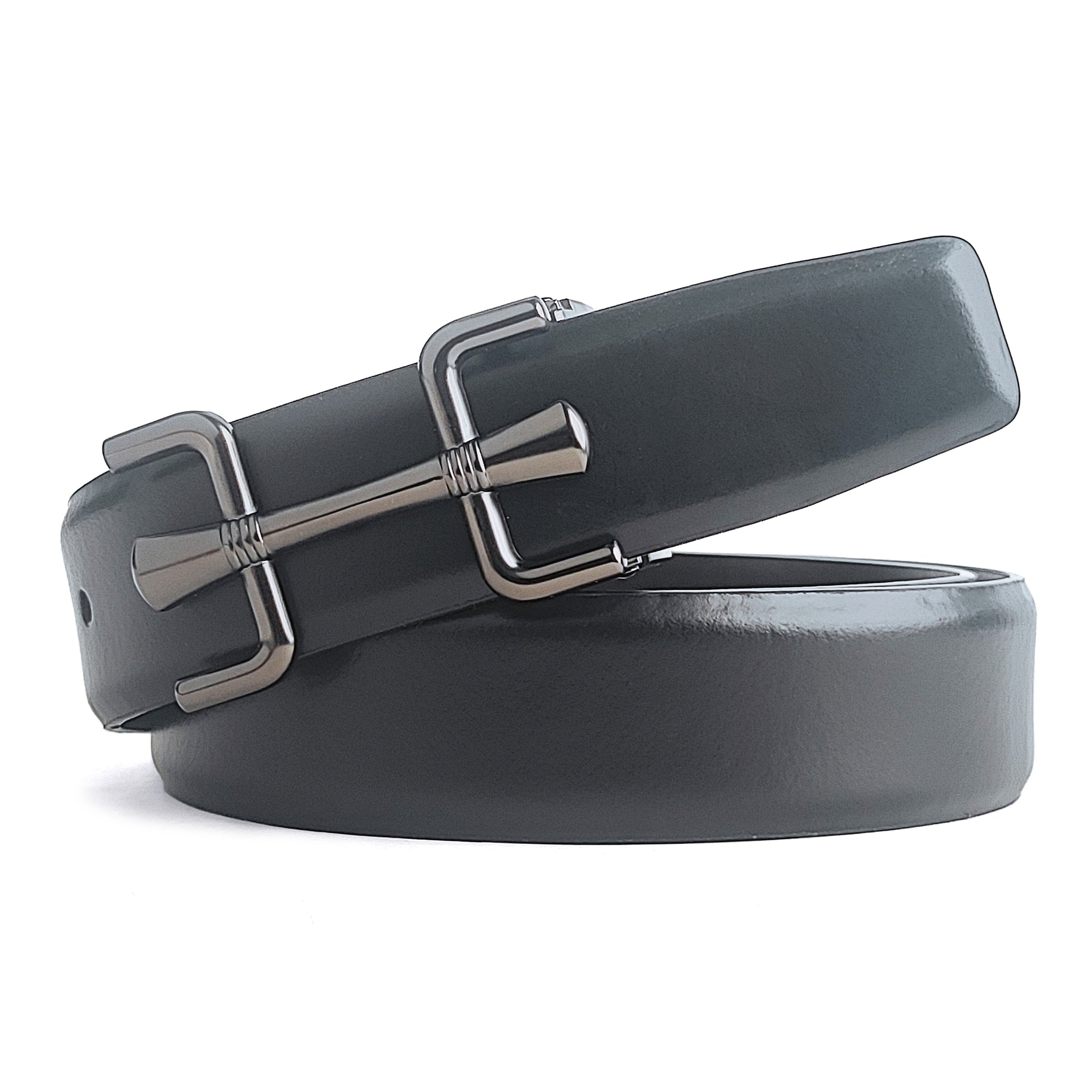 Hemener Men Pin Hole   Buckle Black Leather Belt