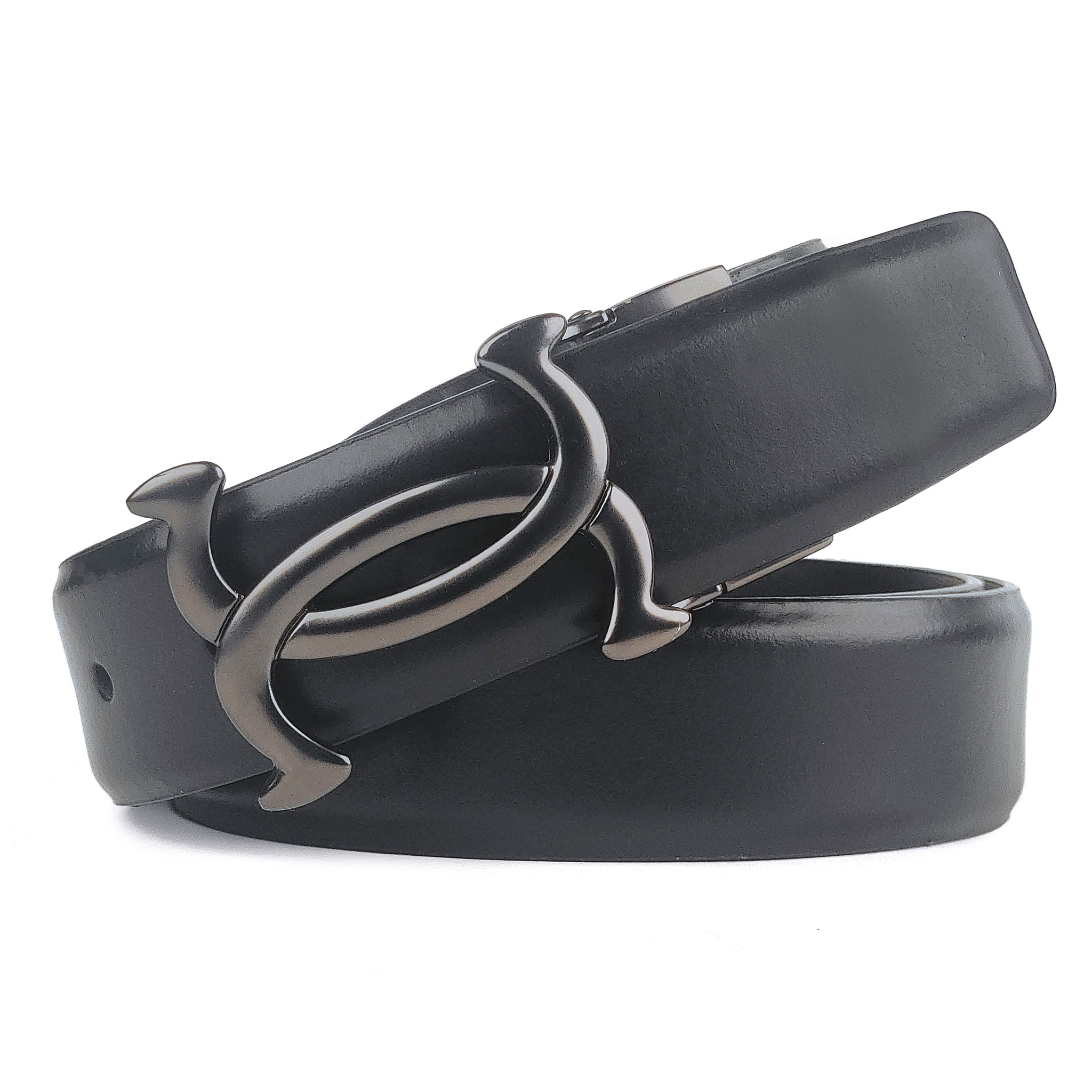 Hemener Men Pin Hole   Buckle Black Leather Belt