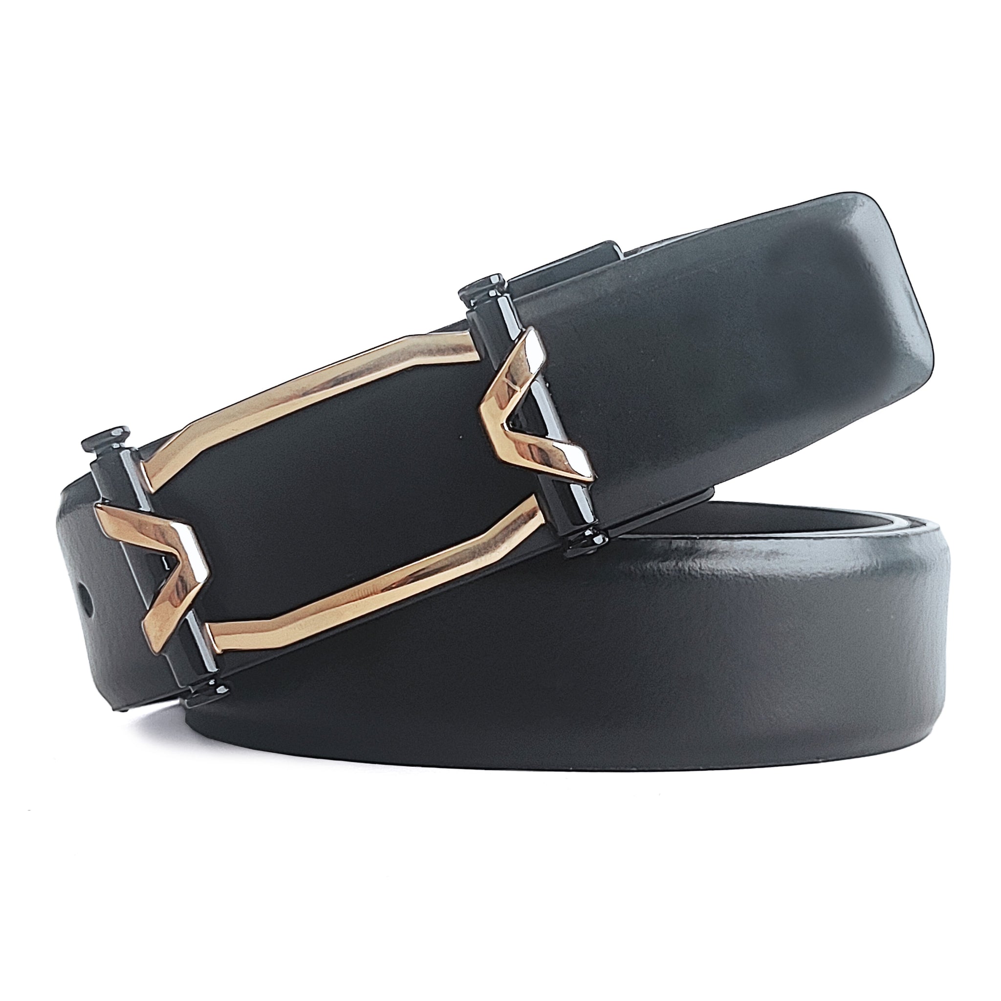 Hemener Men Pin Hole   Buckle Black Leather Belt