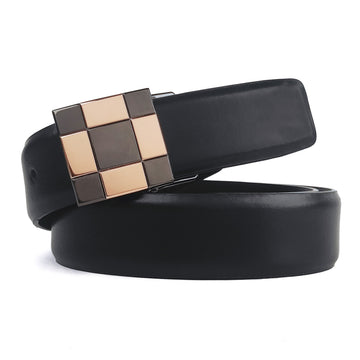 Hemener Men Pin Hole   Buckle Black Leather Belt