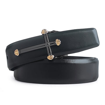 Hemener Men Pin Hole   Buckle Black Leather Belt