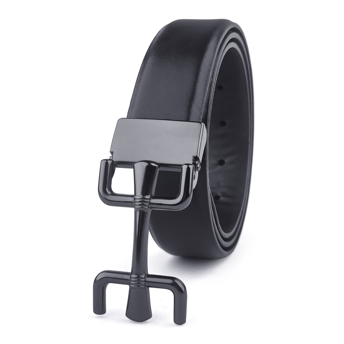 Hemener Men Pin Hole   Buckle Black Leather Belt