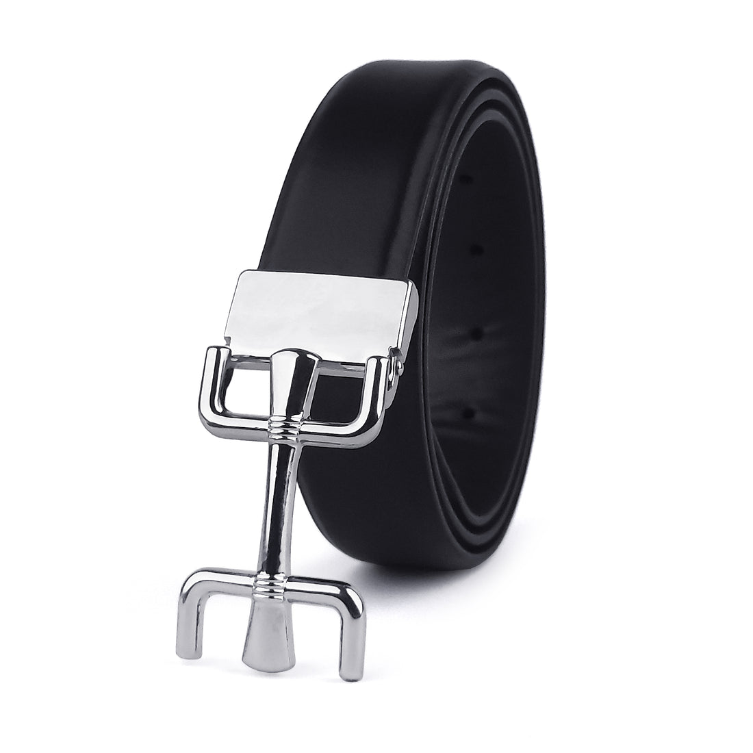 Hemener Men Pin Hole   Buckle Black Leather Belt