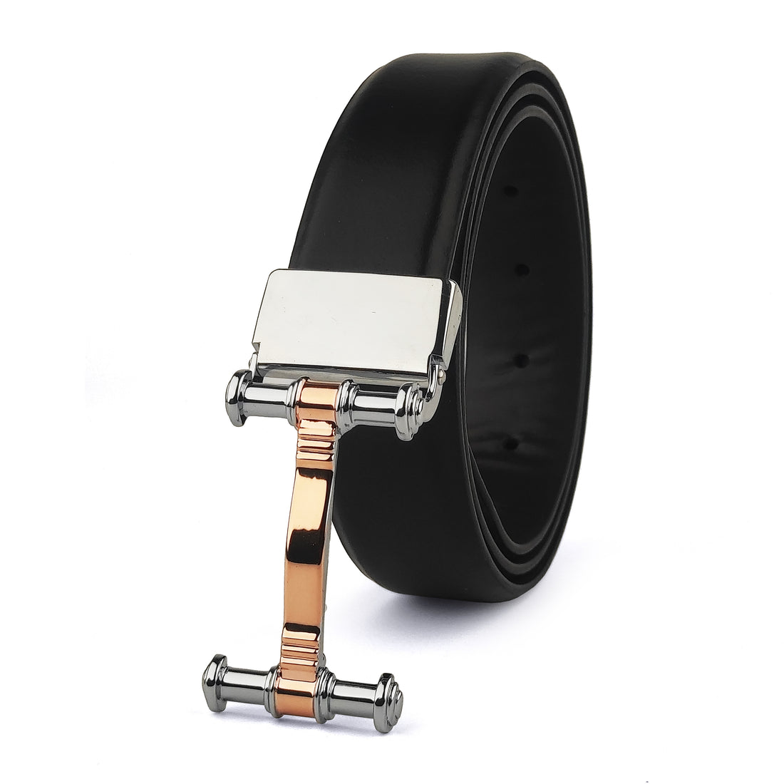 Hemener Men Pin Hole   Buckle Black Leather Belt