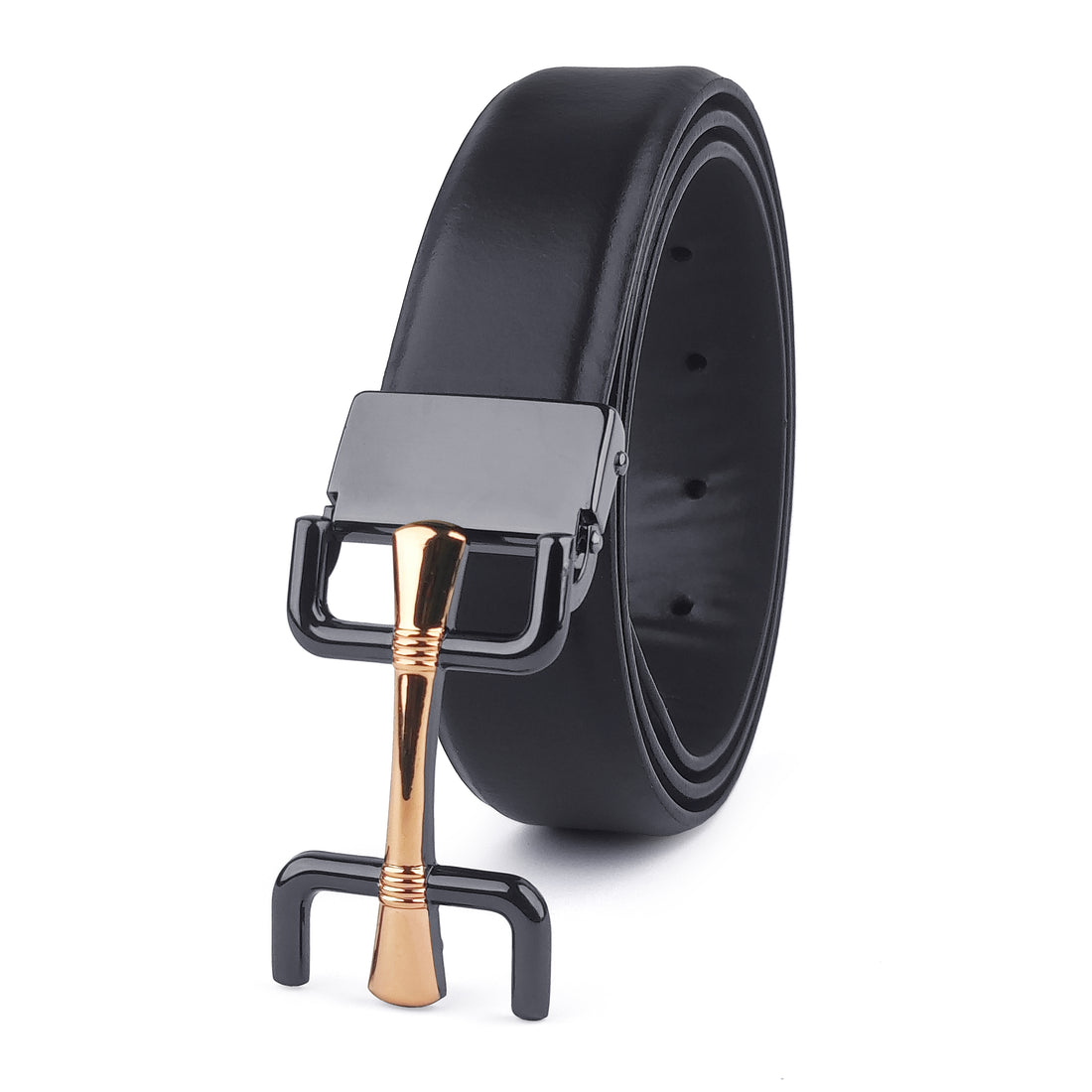 Hemener Men Pin Hole   Buckle Black Leather Belt