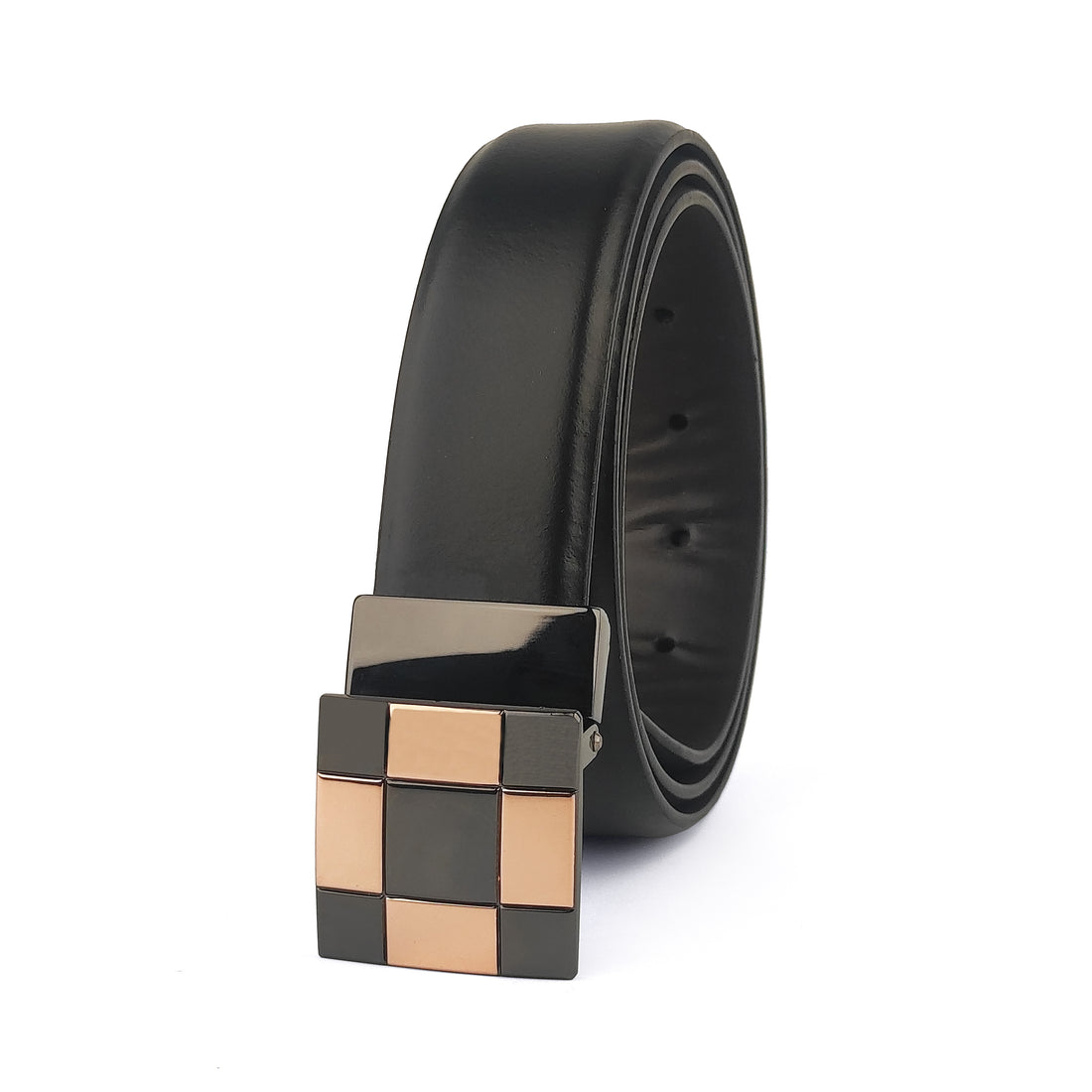 Hemener Men Pin Hole   Buckle Black Leather Belt