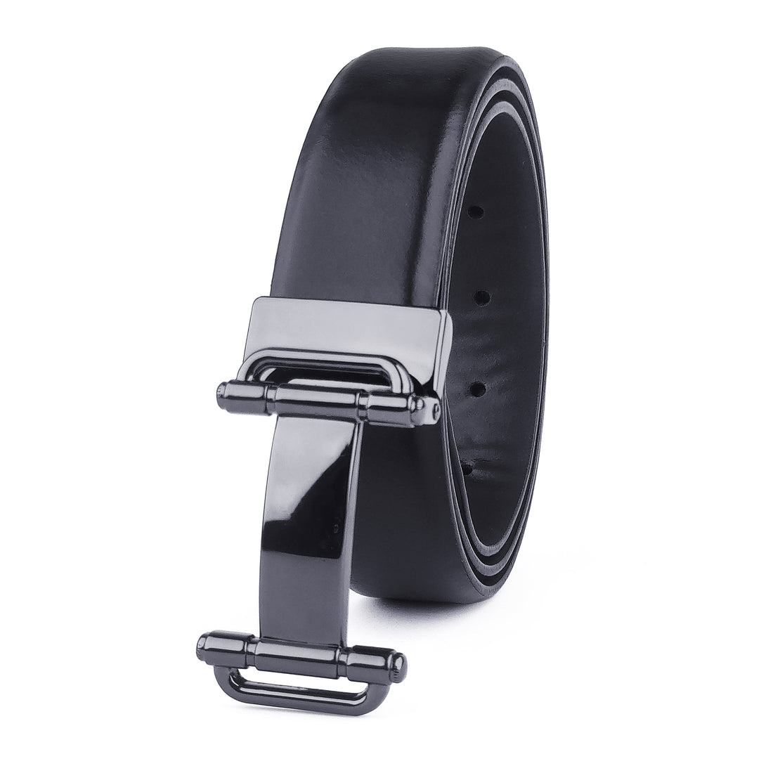 Hemener Men Pin Hole   Buckle Black Leather Belt