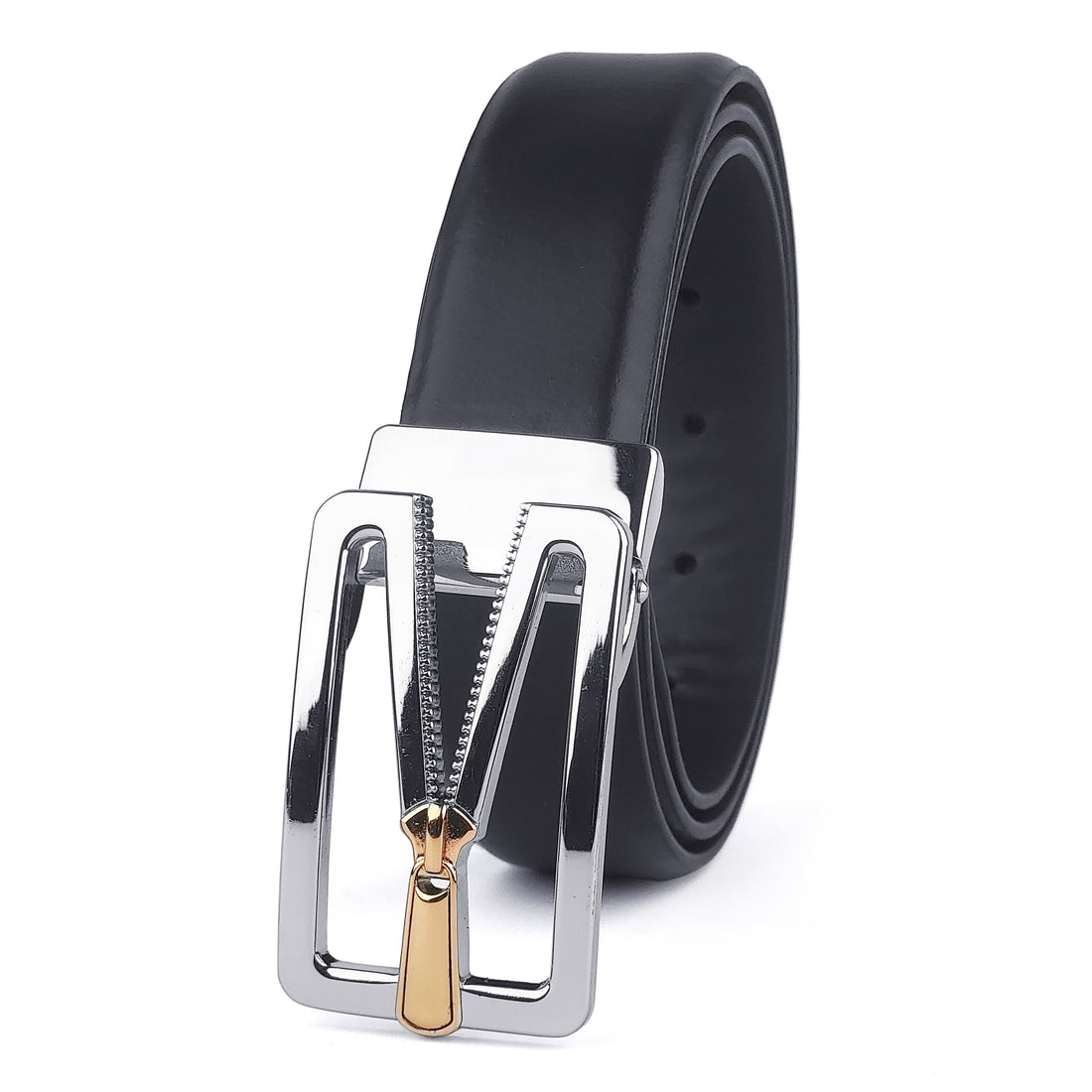 Hemener Men Pin Hole   Buckle Black Leather Belt