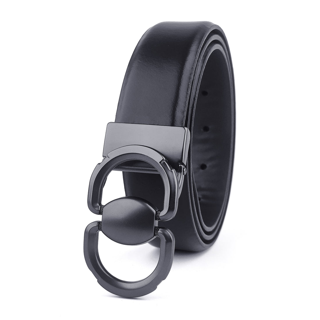 Hemener Men Pin Hole   Buckle Black Leather Belt